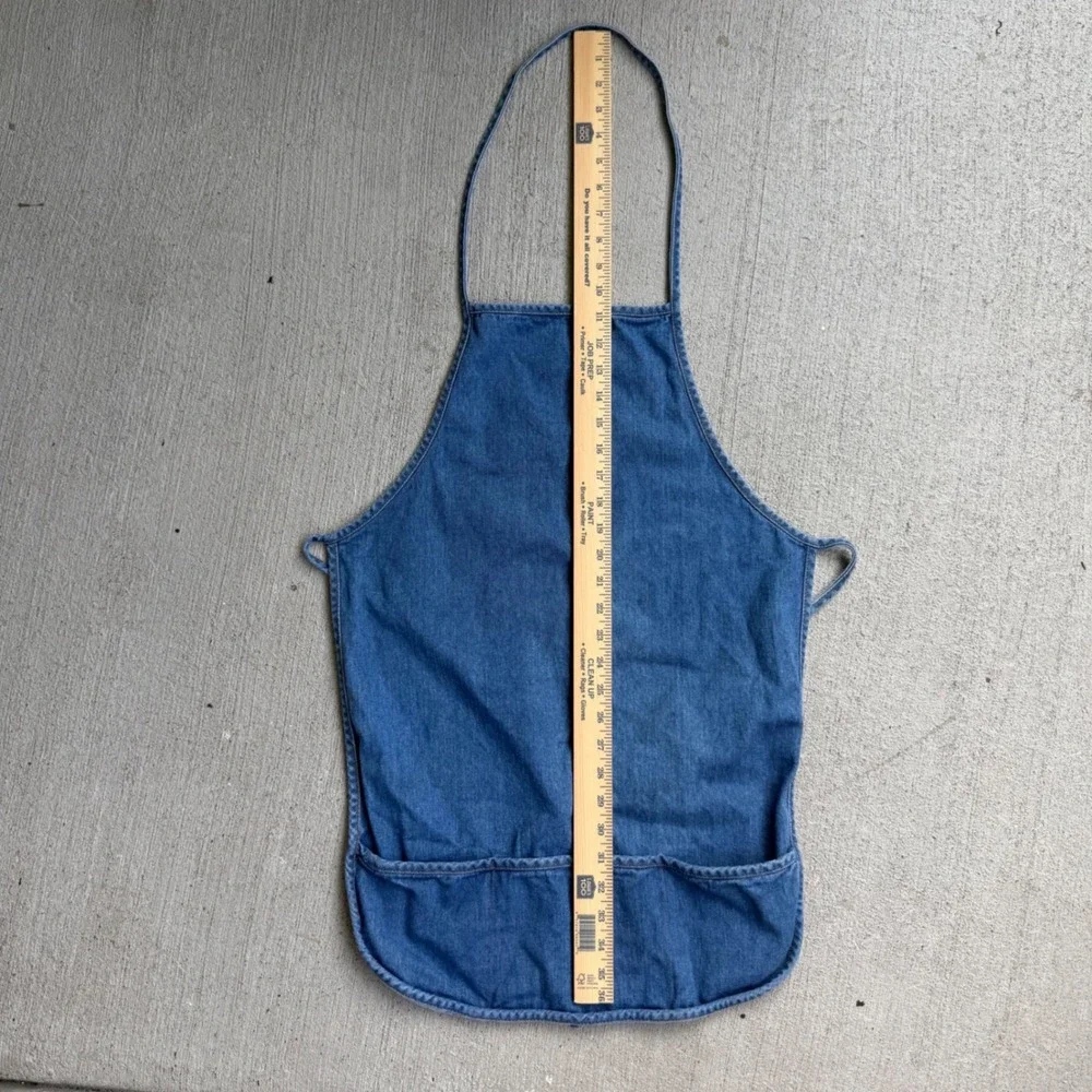 Vintage Blue Denim Bib Apron 100% Cotton 3 Pockets Gardening Crafting Kitchen